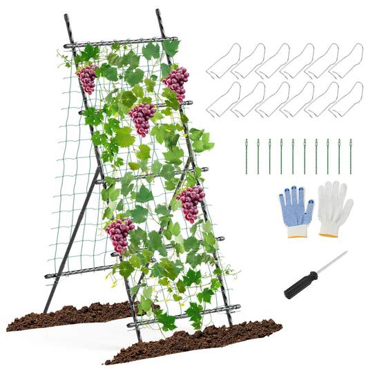 Costway 75" Garden Trellis for Plant Climbing with PE-Coated Frame & Trellis Net